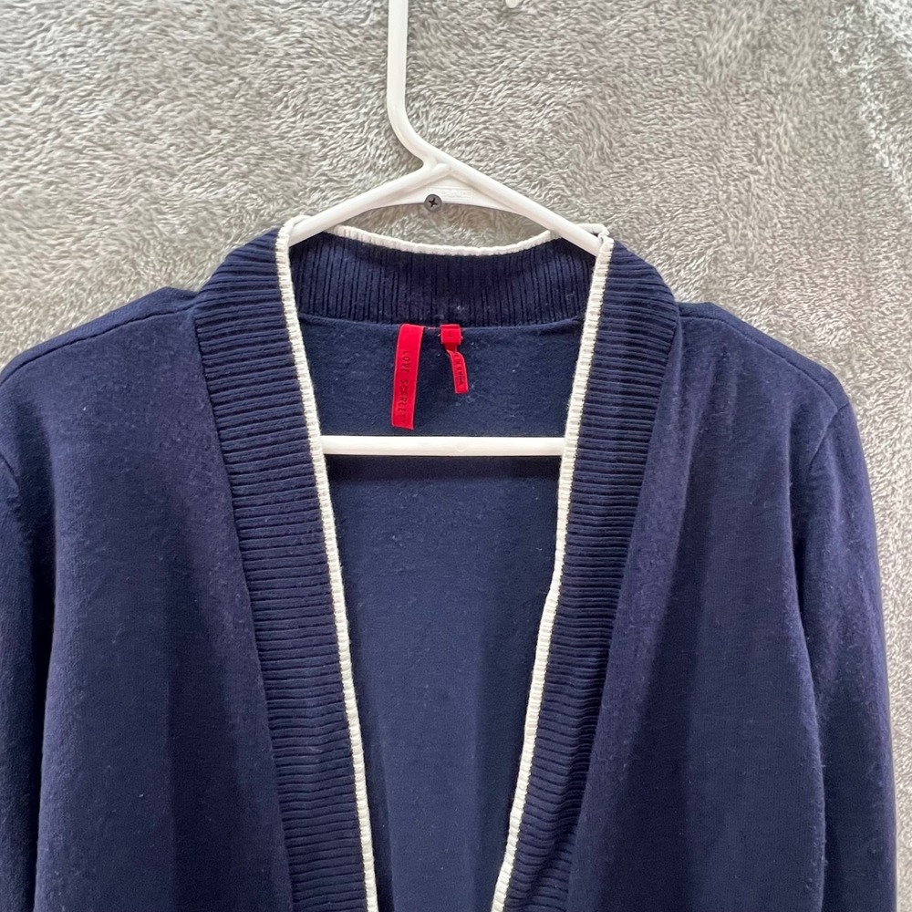 Coastal Grandma Women L Navy Blue Cardigan Layering‎ Nautical Dark Academia
